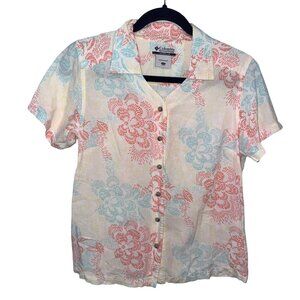 Columbia Petite Floral Button-Up Shirt Short Sleeve Lightweight Multi-Color 85%